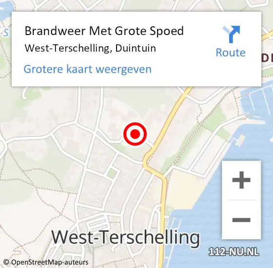 Locatie op kaart van de 112 melding: Brandweer Met Grote Spoed Naar West-Terschelling, Duintuin op 9 oktober 2014 17:34