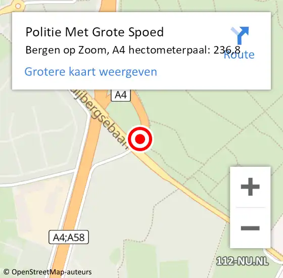 Locatie op kaart van de 112 melding: Politie Met Grote Spoed Naar Bergen op Zoom, A4 hectometerpaal: 236,8 op 17 juni 2024 06:26