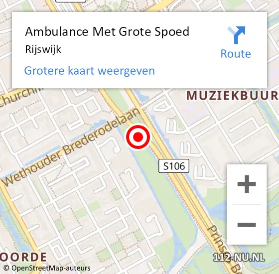 Locatie op kaart van de 112 melding: Ambulance Met Grote Spoed Naar Rijswijk op 17 juni 2024 06:35