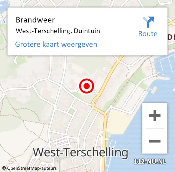 Locatie op kaart van de 112 melding: Brandweer West-Terschelling, Duintuin op 9 oktober 2014 17:37