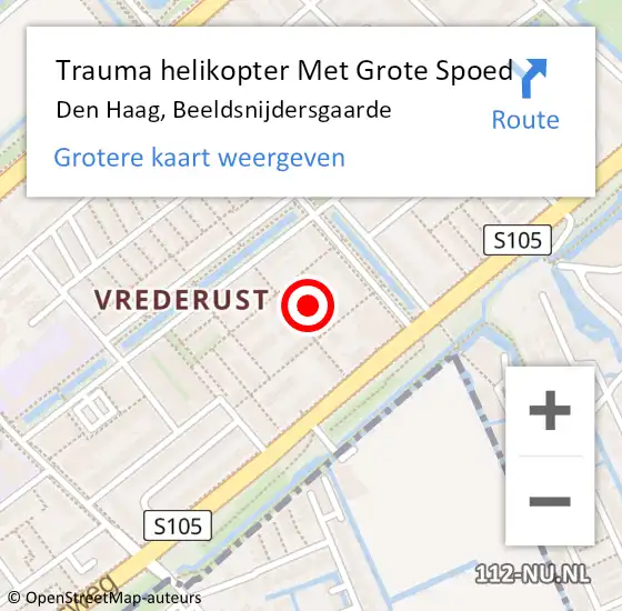 Locatie op kaart van de 112 melding: Trauma helikopter Met Grote Spoed Naar Den Haag, Beeldsnijdersgaarde op 17 juni 2024 07:01