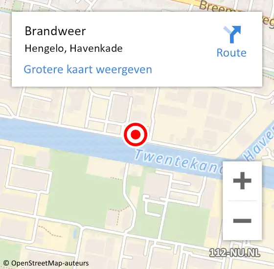 Locatie op kaart van de 112 melding: Brandweer Hengelo, Havenkade op 17 juni 2024 07:27