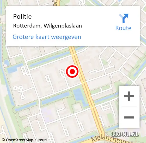 Locatie op kaart van de 112 melding: Politie Rotterdam, Wilgenplaslaan op 17 juni 2024 07:55