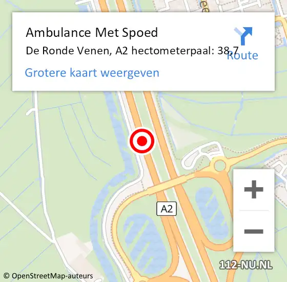 Locatie op kaart van de 112 melding: Ambulance Met Spoed Naar De Ronde Venen, A2 hectometerpaal: 38,7 op 17 juni 2024 08:00