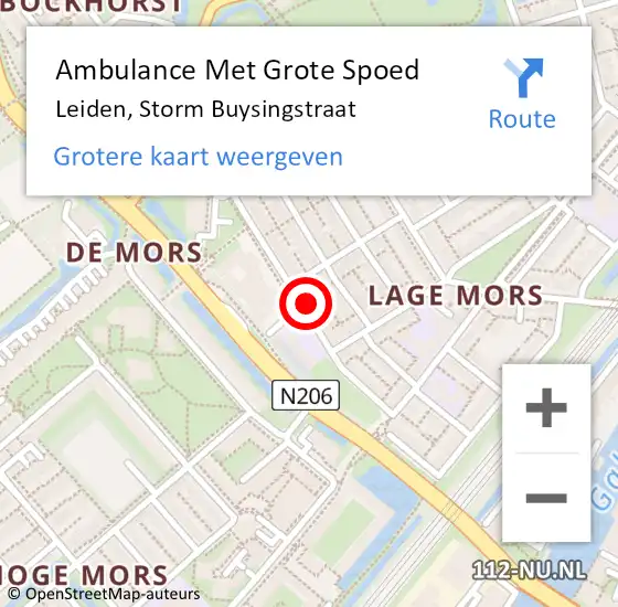 Locatie op kaart van de 112 melding: Ambulance Met Grote Spoed Naar Leiden, Storm Buysingstraat op 17 juni 2024 08:04