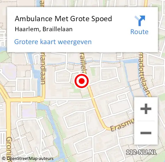 Locatie op kaart van de 112 melding: Ambulance Met Grote Spoed Naar Haarlem, Braillelaan op 17 juni 2024 08:15