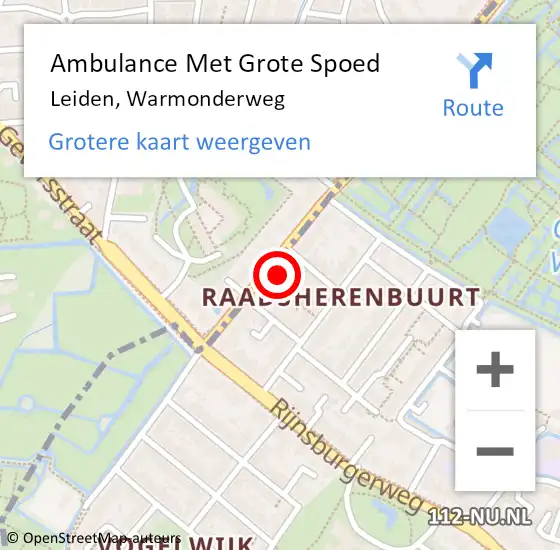 Locatie op kaart van de 112 melding: Ambulance Met Grote Spoed Naar Leiden, Warmonderweg op 17 juni 2024 08:27