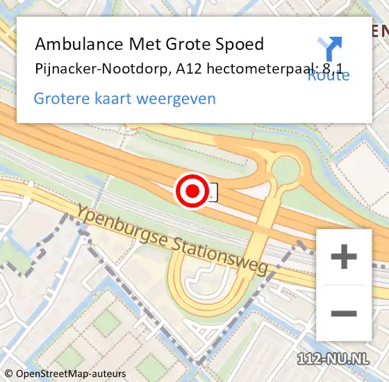 Locatie op kaart van de 112 melding: Ambulance Met Grote Spoed Naar Pijnacker-Nootdorp, A12 hectometerpaal: 8,1 op 17 juni 2024 08:48