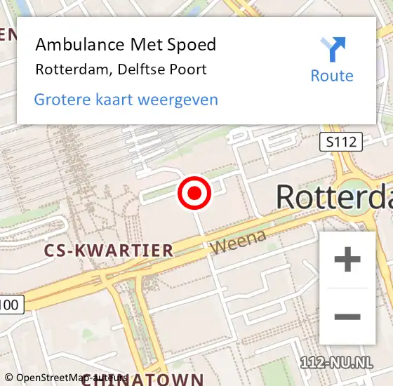 Locatie op kaart van de 112 melding: Ambulance Met Spoed Naar Rotterdam, Delftse Poort op 17 juni 2024 08:49