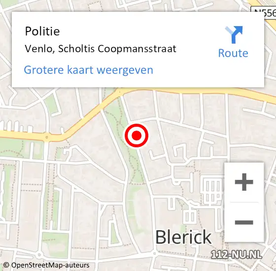 Locatie op kaart van de 112 melding: Politie Venlo, Scholtis Coopmansstraat op 17 juni 2024 09:15