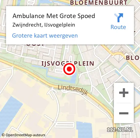 Locatie op kaart van de 112 melding: Ambulance Met Grote Spoed Naar Zwijndrecht, IJsvogelplein op 17 juni 2024 09:16