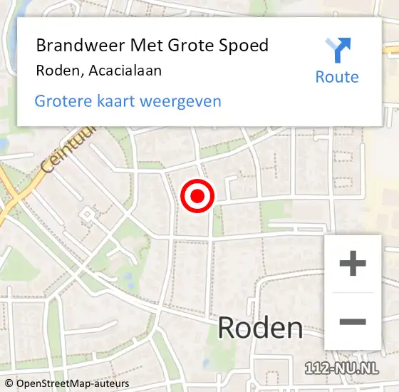 Locatie op kaart van de 112 melding: Brandweer Met Grote Spoed Naar Roden, Acacialaan op 17 juni 2024 09:20