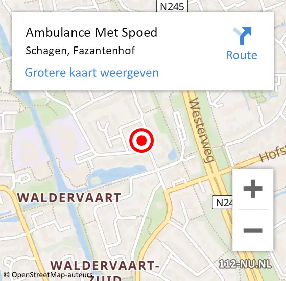 Locatie op kaart van de 112 melding: Ambulance Met Spoed Naar Schagen, Fazantenhof op 17 juni 2024 09:26