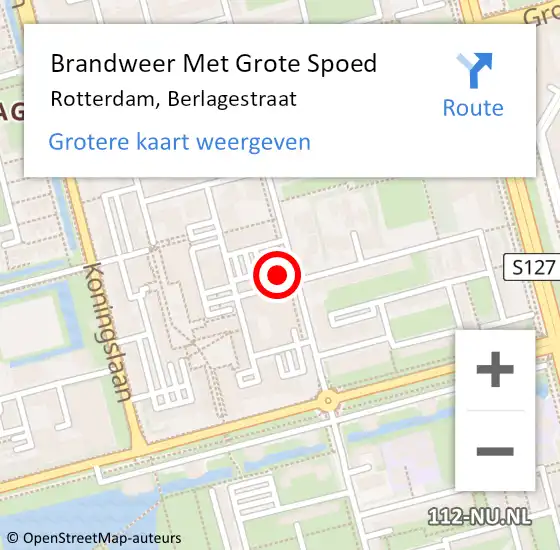 Locatie op kaart van de 112 melding: Brandweer Met Grote Spoed Naar Rotterdam, Berlagestraat op 17 juni 2024 09:31