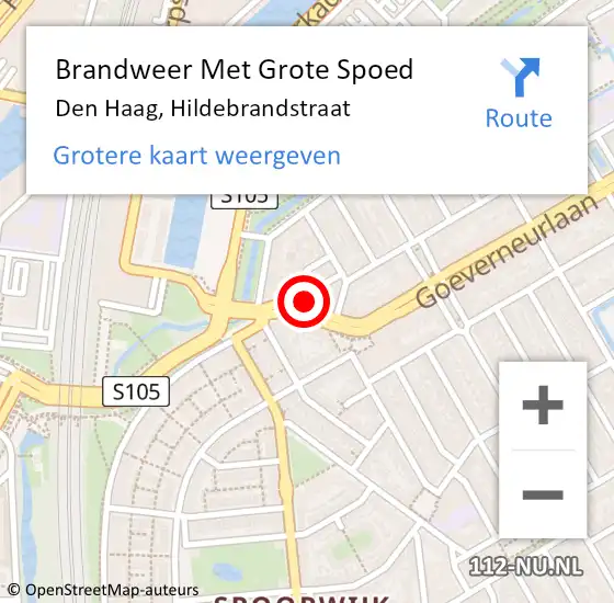 Locatie op kaart van de 112 melding: Brandweer Met Grote Spoed Naar Den Haag, Hildebrandstraat op 17 juni 2024 10:08