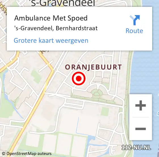 Locatie op kaart van de 112 melding: Ambulance Met Spoed Naar 's-Gravendeel, Bernhardstraat op 17 juni 2024 10:17