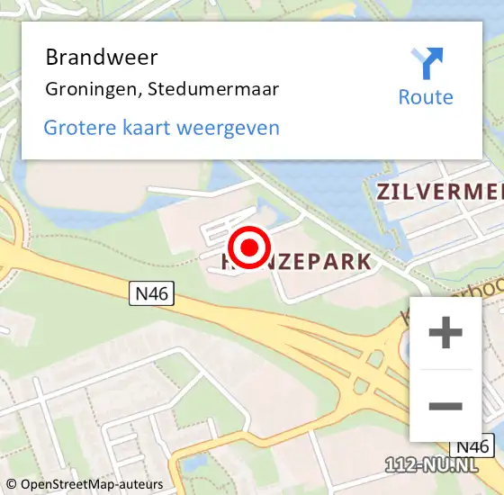Locatie op kaart van de 112 melding: Brandweer Groningen, Stedumermaar op 17 juni 2024 10:35