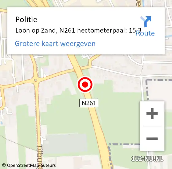 Locatie op kaart van de 112 melding: Politie Loon op Zand, N261 hectometerpaal: 15,3 op 17 juni 2024 10:41