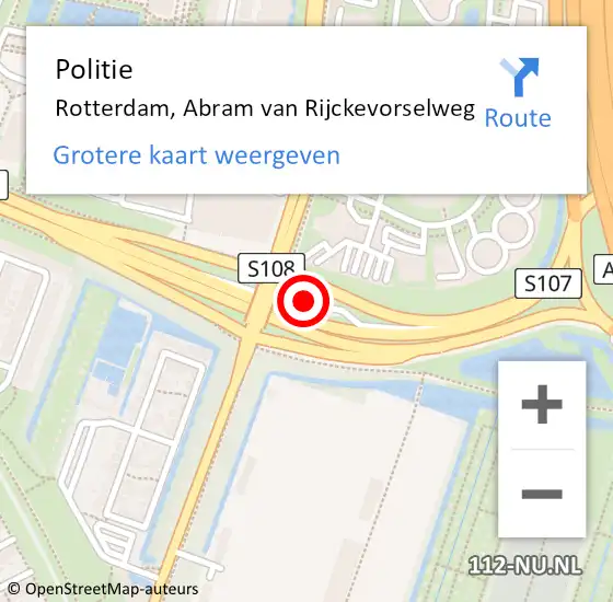 Locatie op kaart van de 112 melding: Politie Rotterdam, Abram van Rijckevorselweg op 17 juni 2024 10:44