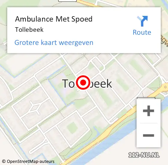 Locatie op kaart van de 112 melding: Ambulance Met Spoed Naar Tollebeek op 17 juni 2024 10:49