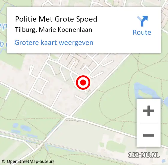 Locatie op kaart van de 112 melding: Politie Met Grote Spoed Naar Tilburg, Marie Koenenlaan op 17 juni 2024 10:52