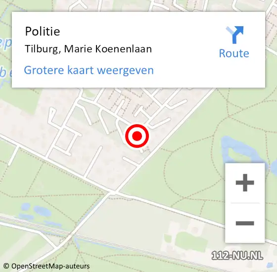 Locatie op kaart van de 112 melding: Politie Tilburg, Marie Koenenlaan op 17 juni 2024 10:52