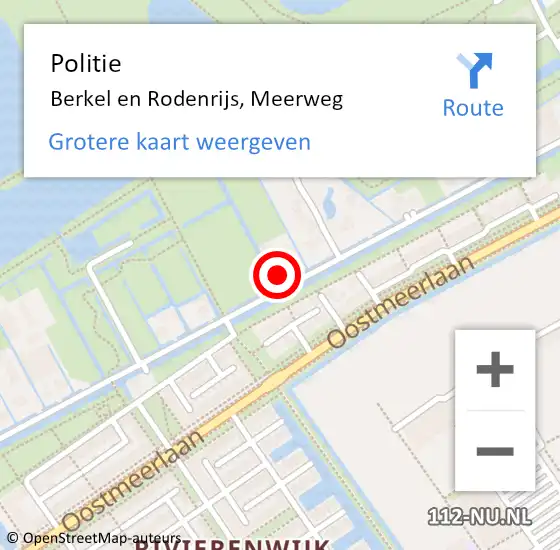 Locatie op kaart van de 112 melding: Politie Berkel en Rodenrijs, Meerweg op 17 juni 2024 11:19