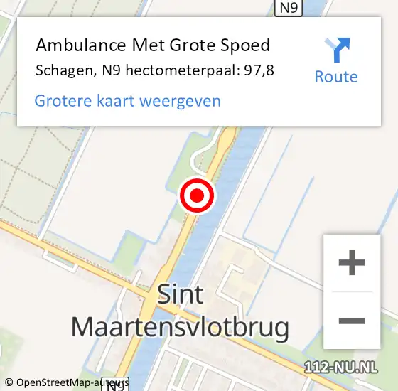 Locatie op kaart van de 112 melding: Ambulance Met Grote Spoed Naar Schagen, N9 hectometerpaal: 97,8 op 17 juni 2024 11:26