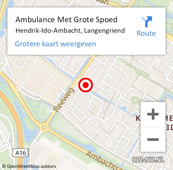 Locatie op kaart van de 112 melding: Ambulance Met Grote Spoed Naar Hendrik-Ido-Ambacht, Langengriend op 17 juni 2024 11:36