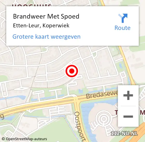 Locatie op kaart van de 112 melding: Brandweer Met Spoed Naar Etten-Leur, Koperwiek op 17 juni 2024 12:30