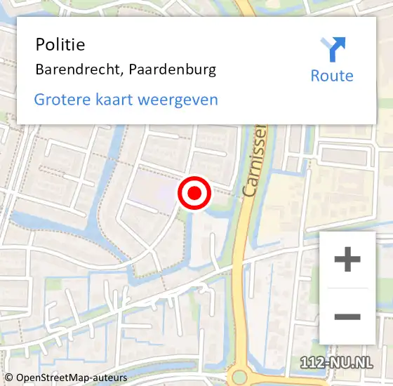 Locatie op kaart van de 112 melding: Politie Barendrecht, Paardenburg op 17 juni 2024 12:31