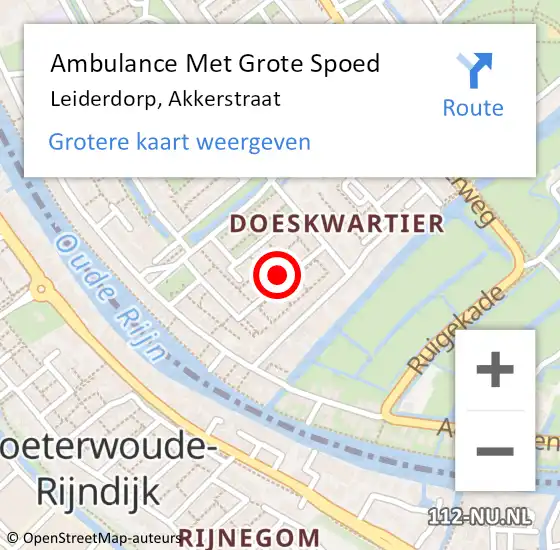 Locatie op kaart van de 112 melding: Ambulance Met Grote Spoed Naar Leiderdorp, Akkerstraat op 17 juni 2024 12:36