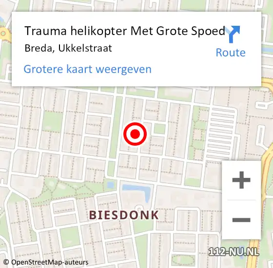 Locatie op kaart van de 112 melding: Trauma helikopter Met Grote Spoed Naar Breda, Ukkelstraat op 17 juni 2024 12:39