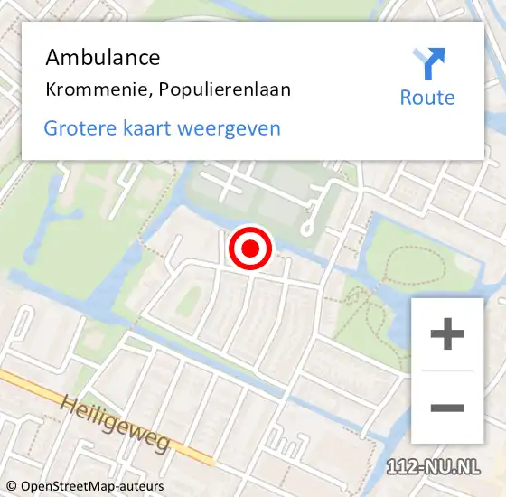 Locatie op kaart van de 112 melding: Ambulance Krommenie, Populierenlaan op 17 juni 2024 12:54
