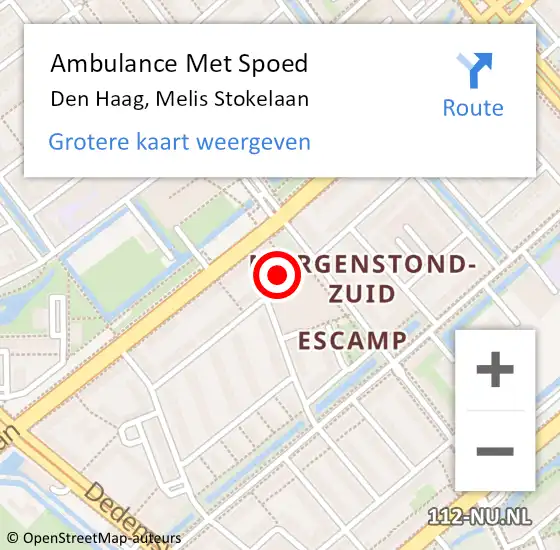 Locatie op kaart van de 112 melding: Ambulance Met Spoed Naar Den Haag, Melis Stokelaan op 17 juni 2024 13:06