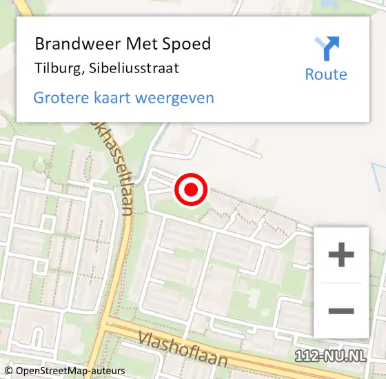 Locatie op kaart van de 112 melding: Brandweer Met Spoed Naar Tilburg, Sibeliusstraat op 17 juni 2024 13:07