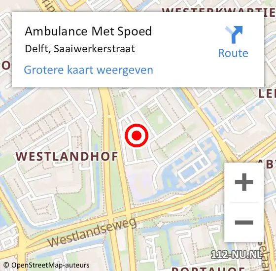 Locatie op kaart van de 112 melding: Ambulance Met Spoed Naar Delft, Saaiwerkerstraat op 17 juni 2024 13:35