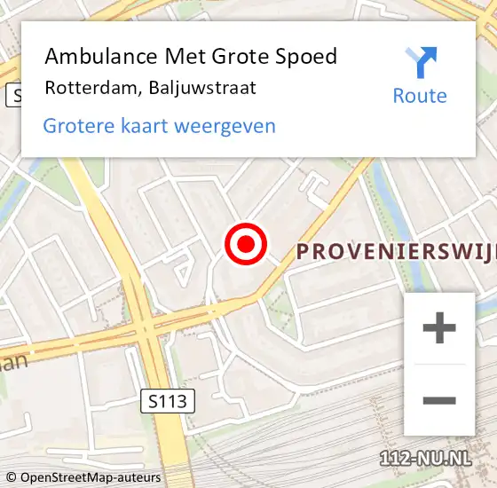 Locatie op kaart van de 112 melding: Ambulance Met Grote Spoed Naar Rotterdam, Baljuwstraat op 17 juni 2024 13:36