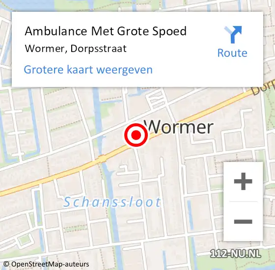 Locatie op kaart van de 112 melding: Ambulance Met Grote Spoed Naar Wormer, Dorpsstraat op 17 juni 2024 13:38