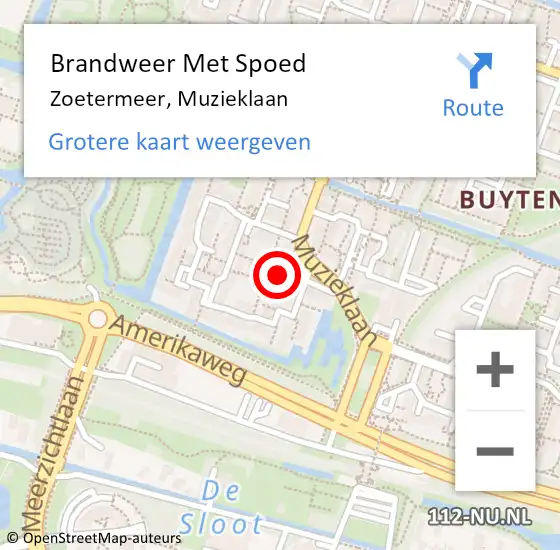 Locatie op kaart van de 112 melding: Brandweer Met Spoed Naar Zoetermeer, Muzieklaan op 17 juni 2024 13:39