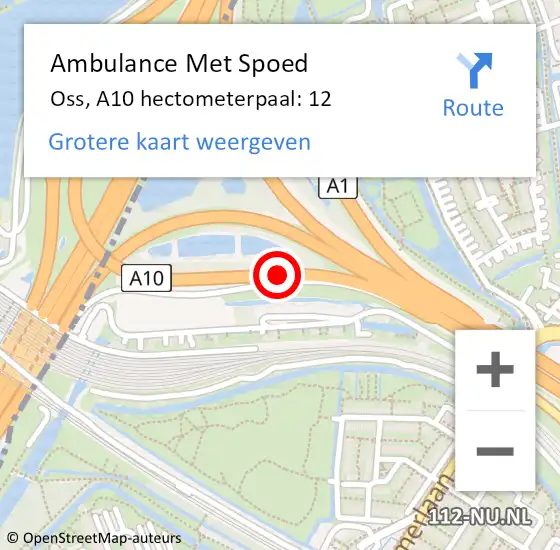 Locatie op kaart van de 112 melding: Ambulance Met Spoed Naar Oss, A10 hectometerpaal: 12 op 17 juni 2024 13:40