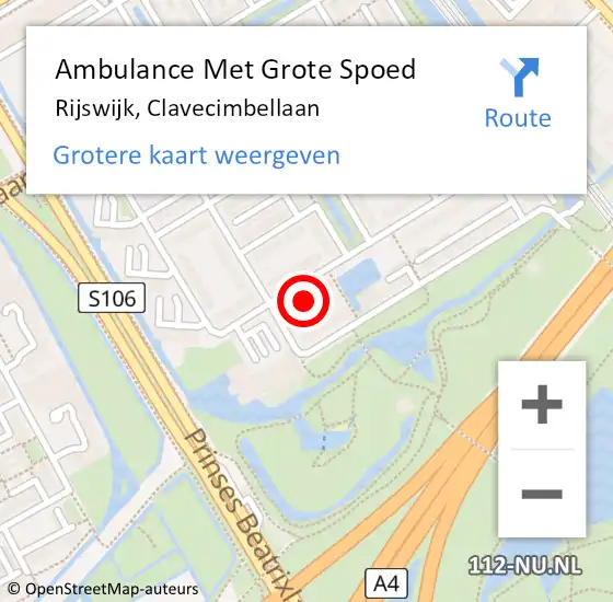 Locatie op kaart van de 112 melding: Ambulance Met Grote Spoed Naar Rijswijk, Clavecimbellaan op 17 juni 2024 13:41