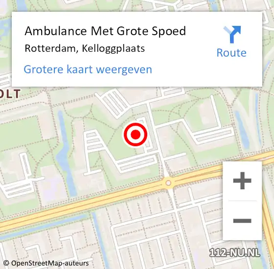 Locatie op kaart van de 112 melding: Ambulance Met Grote Spoed Naar Rotterdam, Kelloggplaats op 17 juni 2024 13:43