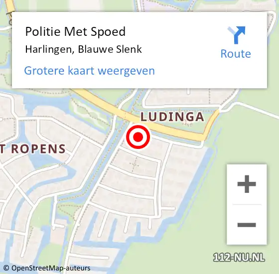 Locatie op kaart van de 112 melding: Politie Met Spoed Naar Harlingen, Blauwe Slenk op 17 juni 2024 13:46