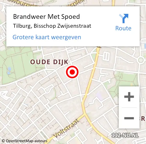 Locatie op kaart van de 112 melding: Brandweer Met Spoed Naar Tilburg, Bisschop Zwijsenstraat op 17 juni 2024 13:48