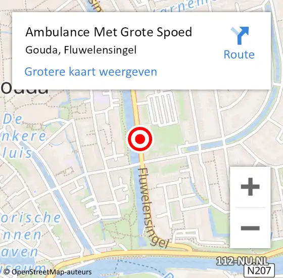 Locatie op kaart van de 112 melding: Ambulance Met Grote Spoed Naar Gouda, Fluwelensingel op 17 juni 2024 13:49