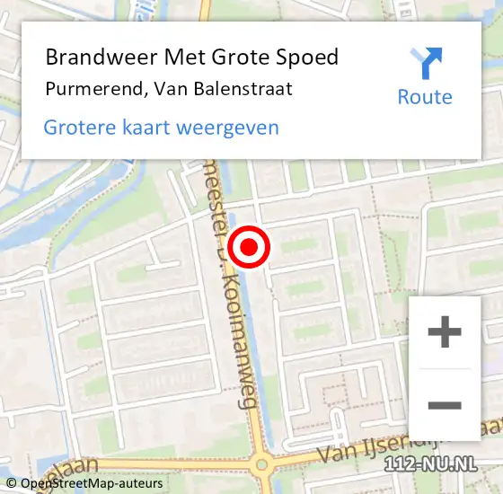 Locatie op kaart van de 112 melding: Brandweer Met Grote Spoed Naar Purmerend, Van Balenstraat op 17 juni 2024 14:06