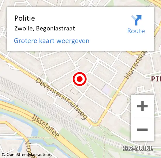 Locatie op kaart van de 112 melding: Politie Zwolle, Begoniastraat op 17 juni 2024 14:09