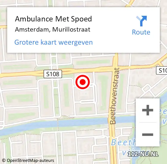 Locatie op kaart van de 112 melding: Ambulance Met Spoed Naar Amsterdam, Murillostraat op 17 juni 2024 14:11
