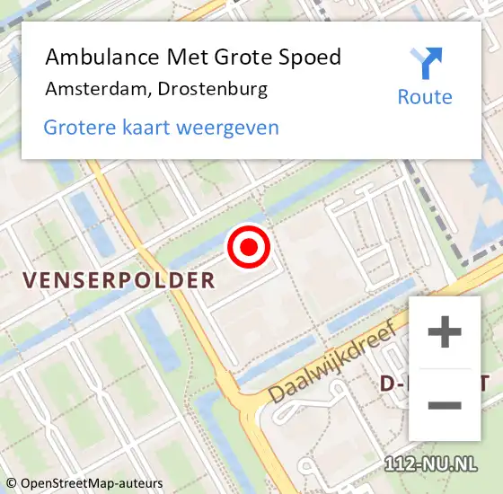 Locatie op kaart van de 112 melding: Ambulance Met Grote Spoed Naar Amsterdam, Drostenburg op 17 juni 2024 14:12